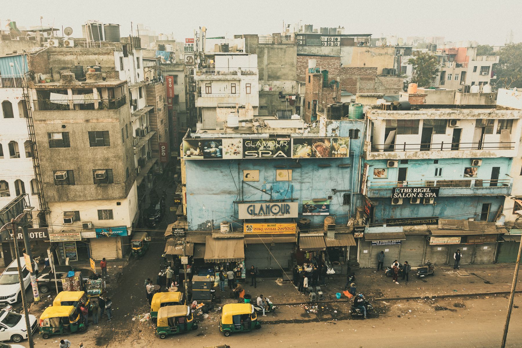 Dense Urban Rooftops And Street